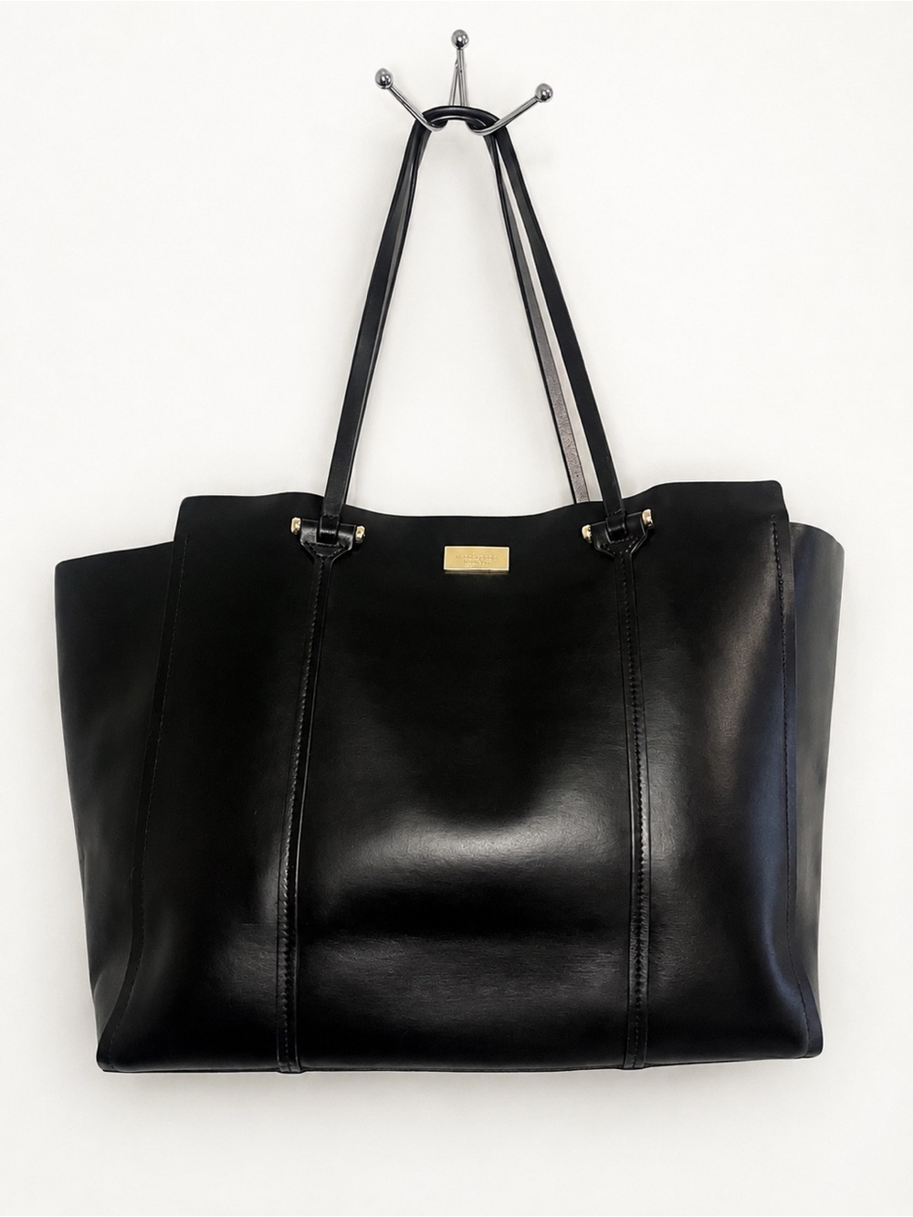 Kate Spade New York Large Black Leather Tote Bag Gold Hardware